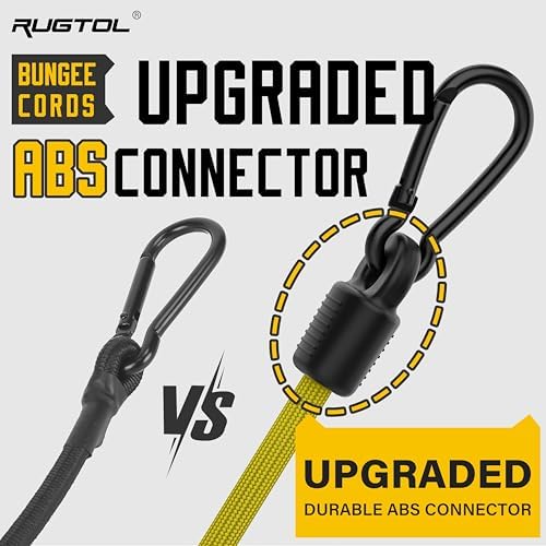 Bungee Cords with Hooks, 60 Inch Yellow Adjustable Bungee Cords with Carabiner Heavy Duty Outdoor, 8mm Thick Easy to Adjust Bungee Rope UV Resistant for Tarp, Bike Rack, Garden, Tension, 6 Pack - Image 4