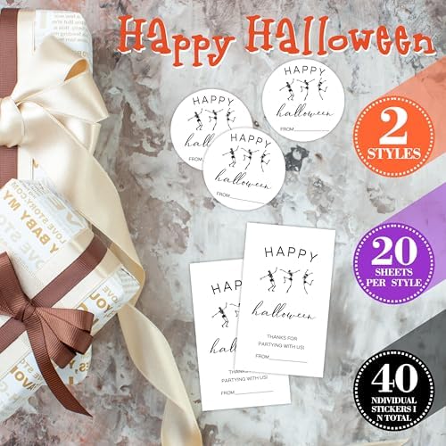 40 Pcs Halloween Theme Stickers -The Dancing Skull -20 Round & 20 Tag Shaped Self-Adhesive Labels for Party Gifts, Packaging Bags, Envelope Sealing - Party Supplies for Halloween Decoration -A08 - Image 3