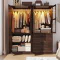 75" Tall Farmhouse 4 Doors Armoire Wardrobe Closet with 3 Drawers and LED,Freestanding Closet Wardrobe Cabinet for Bedroom with Hanging Rod,Wooden Armoire Storage Cabinet with Adjustable shelve(Brown) by Hlivelood