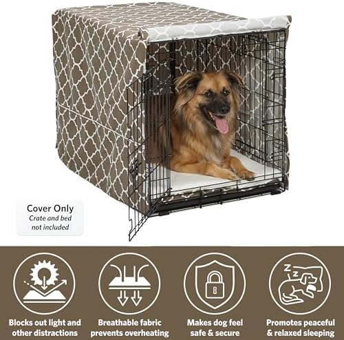 Midwest Homes for Pets Dog Crate Cover with Teflon Fabric Protector, Poly-Cotton Privacy Kennel Cover Fits Most 36-Inch Crates, Brown Designer Print, Washable, Reduces Barking - Image 3