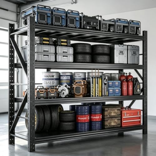 Heavy Duty Warehouse Shelving 4-Tier Industrial Steel Storage Shelves, 2600LB Capacity Per Shelf, Adjustable Shelves for Garage/Factory/Commercial Use (Black, W48*D24*H73) - Image 3