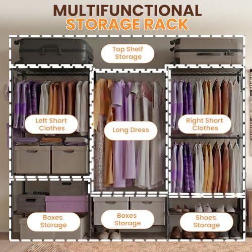 Heavy Duty Clothes Rack, Portable Closets with 6 Rods & 6 Shelves - Image 2
