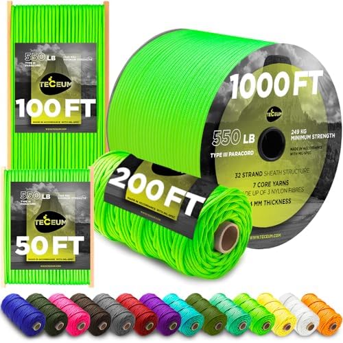 Paracord Rope 550 lb 4mm – Parachute Cord – Utility Camping Rope by TECEUM