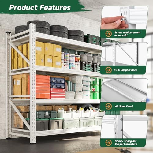 Letaya 71.3" W Metal Storage Shelves,5000LBS Heavy Duty Garage Shelving Units, 4 Tier Adjustable Utility Rack Shelf,Large Industrial Shelves,for Shop,Warehouse,Basement (71.3" W x 24" D x 70" H) - Image 5