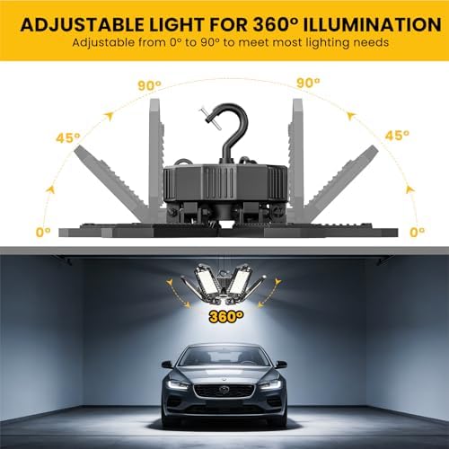 LED Work Light Compatible with Dewalt 20V Battery - 68W 6800LM Ceiling Flood Light 6+1 Deformable Panels Garage Light with Type-C & USB-A, Emergency Camping Light for Shed, Workshop, Job Site - Image 4
