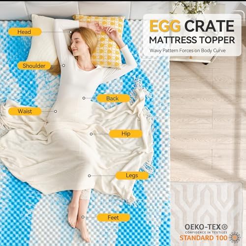 SINWEEK 3 Inch Egg Crate Memory Foam Mattress Topper Full Size, Soft Mattress Pad for Back Pain Relief, Bed Topper, CertiPUR-US Certified, Blue - Image 2