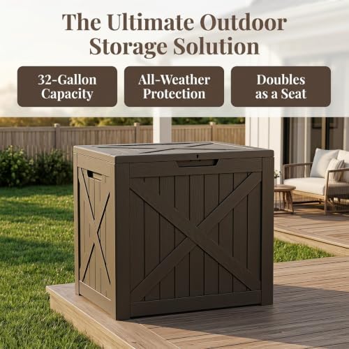 32 Gallon Waterproof Resin Storage Deck Box, Light Coffee - Image 3