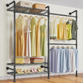 Timate F2 Industrial Pipe Clothes Rack Wall Mounted Clothing Rack for Hanging Clothes, Expandable Garment Racks Heavy Duty Wardrobe Closet Organizer and Storage, Black Adjustable Industrial Closet Kit by SturdyWallMountedClothesRack