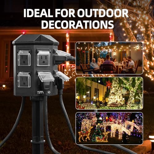TiFFCOFiO Outdoor Power Strip Timer, Dusk to Dawn Light Sensor Countdown, 15 Feet Extension Cord Waterproof, 6 Grounded Outlets for Halloween and Christmas Decorations, ETL Listed - Image 7