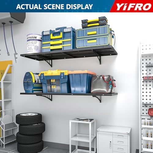 4-Pack 1.5x4ft Heavy Duty Garage Wall Shelving, 1000 lbs Load Capacity, Garage Shelving Wall Mounted, Storage Rack with Hooks, Black - Image 7