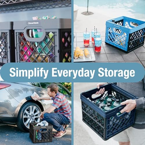 CleverMade Collapsible Milk Crates For Storage, 25L 3 Pack, 50 lb, Obsidian - Image 4