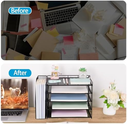 AUPSEN Desk Organizers and Accessories, 5-Tier Desktop Paper File Organizer with Removable File Holder, Desk Accessories & Workspace Organization for Home Office Supplies (Black) - Image 5