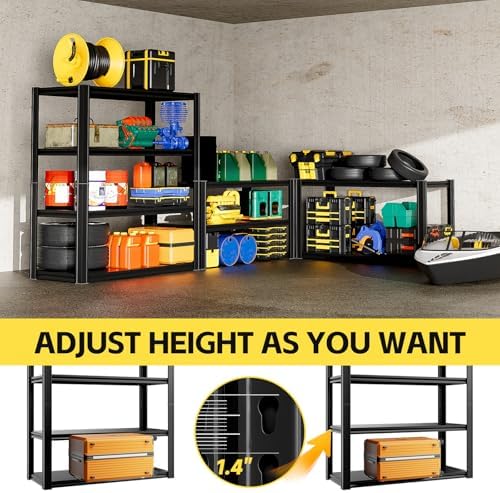 4-Tier 40" W x 20" D x 60" H Garage Shelving Garage Storage Shelves 2200LBS Metal Industrial Shelf Adjustable Heavy Duty Shelving Storage Rack Shelving Unit (Black) - Image 6