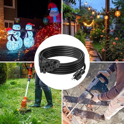 BN-Link's 2 Pack Outdoor Extension Cord Set is Ideal for Holiday Yard Decorations and Garden Equipment. with Three outlets You can Plug in Loads up to a Total of 13amps/1625watts. (Black, 25ft) - Image 7