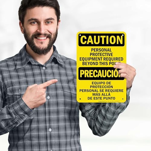 Caution Personal Protective Equipment Required Beyond This Point Bilingual Osha Sign, 10x7 Inches, 55 mil thick HDPS (high density polystyrene), Made in USA by My Sign Center - Image 2