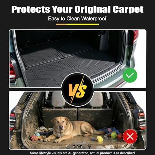 Floor Mats Set for 2026 Volkswagen VW Atlas 7 Seats Bench Seating 2018-2025 Car Mat Accessories(Not Fit Cross Sport), All Weather TPE Cargo Liner Trunk Mat(Floor Mats+2-in-1 Cargo Mat) - Image 6