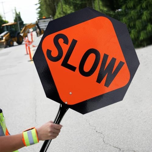 T&R (1 Pack) Large Stop Slow Sign with Handle, 18 x 18 Inches Double Sided Stop/Slow Traffic Sign, Rust Free Aluminum Reflective, Weather Resistant, Waterproof, Fade Resistant, Easy to Mount(Orange) - Image 5