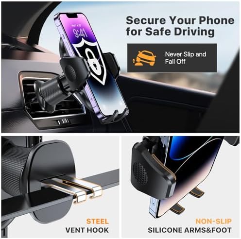 miracase Phone Holders for Your Car with Metal Hook Clip, Air Vent Cell Phone Stand Car Mount, Universal Automobile Cradle for Garmin GPS Fit iPhone Android and All Smartphones, Carbon Fiber 2 Pack - Image 3