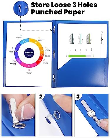 SUNEE 3 Pack Blue Plastic Folders with Pockets and Prongs, Letter Size, 9 x 11.5 in - Image 3