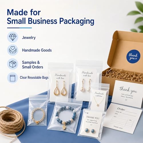 200 Pack Small Plastic Bags For Jewelry, Mini Baggies 4 Assorted Sizes. 2x3 3x3 3x5 4x6 Inch 2 Mil Thick Poly Zipper Lock Bags Clear for Jewelry, Bead, Crafts, Small Parts Storage - Image 6