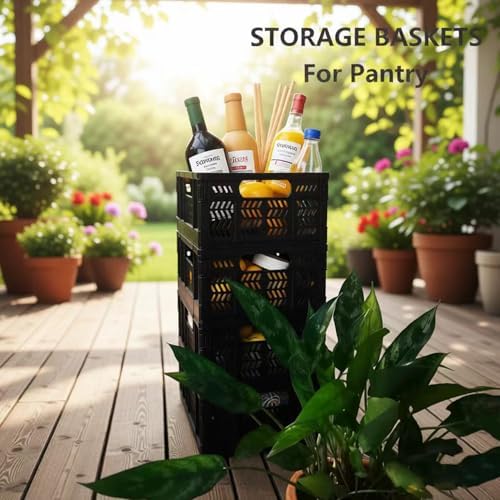 4-Pack 20L Foldable Storage Crates, Heavy Duty Plastic Milk Crates for Storage, Multi-Purpose Collapsible Basket with Handle Suitable for home, office storage, Halloween, Christmas party, Black - Image 3