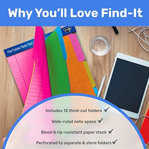 Find It File Folder Notepad - Pack of 36-9.5 x 12.5 Inch Notebook Organizer Folders for Filing, Document, and Clipboard Organization - Assorted Neon Colors - Image 6