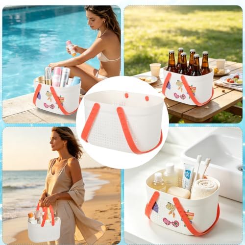 2 Pack Sunscreen Pool Storage Buckets - 9.4" x 6.7" x 5.9" Plastic Summer Beach Basket Poolside Box Container with Handle and DIY Stickers for Sunblock Sunglasses Towels Accessories - Image 6