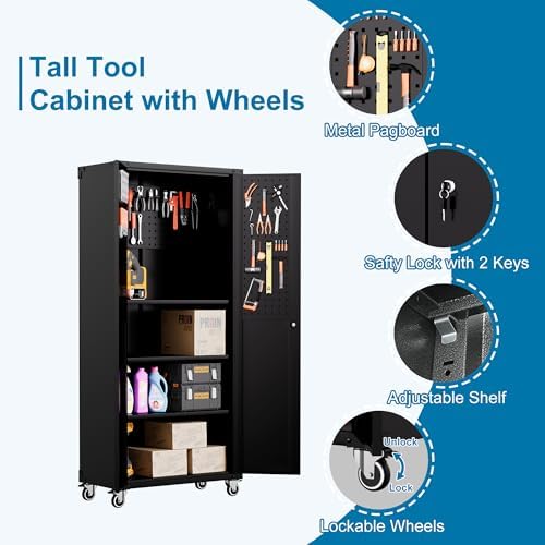 Black Garage Storage Cabinets System 8 PCS Workshop Set with Drawers Locking Heavy Duty Rolling Cart with Adjustable Shelves Garage Tool Workbench Cabinets 8 PCS167 - Image 5