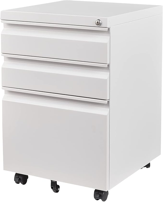 3 Drawer File Cabinet with Wheels, Metal Filing Cabinet with Lock, Office by Anxxsu
