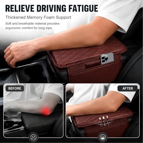 Car Center Console Cover, Upgraded Microfiber Leather Car Armrest Cover Cushion, Scratch-Resistant Armrest Storage Pad with 2 Storage Bags, Universal for SUV, Sedan, Truck (Red) - Image 3