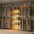 Expandable Industrial Pipe Clothing Rack with LED & Shelves by DABILONGC
