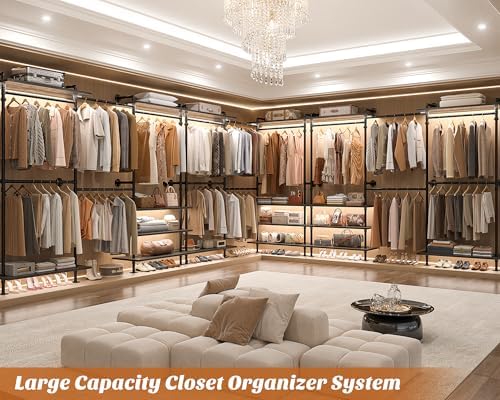 Aheaplus Industrial Pipe Clothing Rack, Expandable Garment Rack, Closet System with Wood Shelves for Hanging,Wall Mounted Clothing Rack, Adjustable Storage Wardrobe for Walk in Closets, Black Oak - Image 6