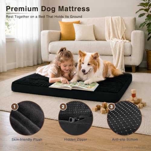 NUPIDA Waterproof Large Dog Bed for Crate with Washable Cover, 35x22, Black - Image 2