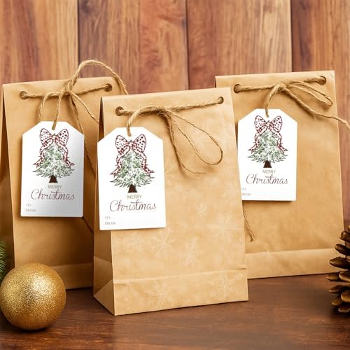 Teling 50 Pcs Christmas Gift Tags with String Red Bow Merry Christmas Tags - Image 4