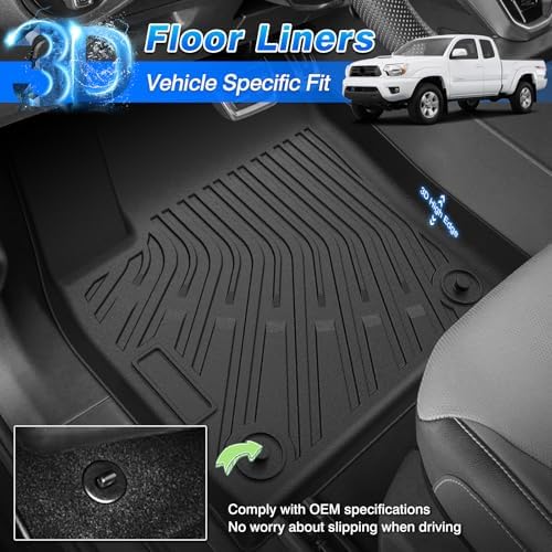 Cartist Floor Mats for Toyota Tacoma Double Cab 2005-2015, All Weather Floor Liners for Tacoma Accessories, Heavy Duty TPE Car Mats, Car Accessories - Image 3