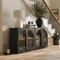 BELLEZE 2 Tier Bookshelf with Arched Glass Door, Set of 2 Modern Display Bookcase Shelf with Storage and Adjustable Shelves, 63" Wood Bookshelves for Living Room Office Entryway (Ebony) by BELLEZE
