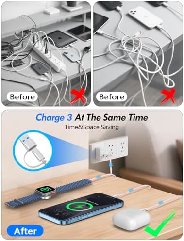 Travel Essentials for Apple Watch Charger,iPhone Charger,3 in 2 Type C/Lightning/Magnetic Travel Charging Cable,Portable Multi Charging Cable for Apple Watch, iPhone 17‑11,Samsung S26,Car,iPad-6FT - Image 3