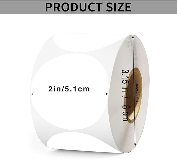 2 Inch White Circle Thermal Labels, 600 Labels/Roll, Self-Adhesive Round - Image 2