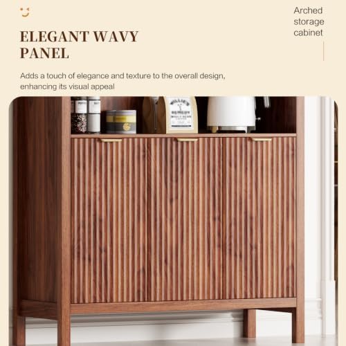 Ieejdn 71.34" Tall Arched Kitchen Pantry,Modern Fluted Wood Storage Cabinet with Doors,Adjustable Shelves,Organizer, Versatile Cupboard for Kitchen,Living Room,Dining Room,Bathroom,Walnut - Image 6