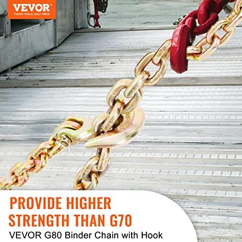 VEVOR Transport Binder Chain, 5/16''x20' Tow Chain with Grab Hooks, 4900lbs Safe Working Load, G80 Heavy Duty Chain, Logging Chain for Transporting Towing, Tie Down Binding Equipment - Image 2