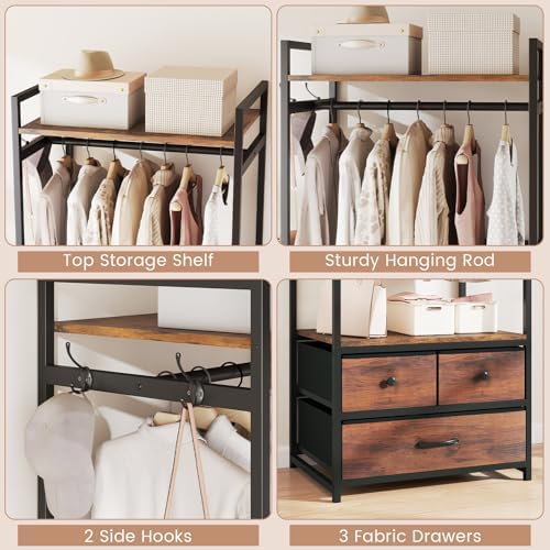 GIANTEX Clothes Rack with Drawers, Heavy Duty Clothing Garment Rack with Side Hooks and Metal Frame, Industrial Freestanding Clothes Storage Organizer for Entryway, Living Room, Bedroom - Image 7
