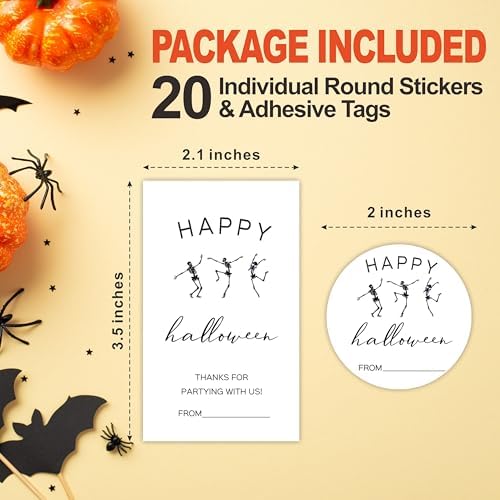 40 Pcs Halloween Theme Stickers -The Dancing Skull -20 Round & 20 Tag Shaped Self-Adhesive Labels for Party Gifts, Packaging Bags, Envelope Sealing - Party Supplies for Halloween Decoration -A08 - Image 2