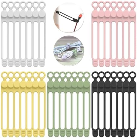 UMUST 35Pcs Silicone Cable Ties, Cable Management Cord Organizer 5Colors by ELECTRONICACCESSORIES