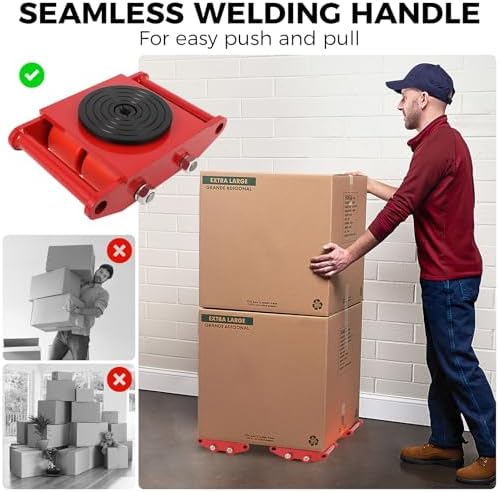 6 Ton Heavy Duty Moving Dolly with 360° Rotating Anti-Skid Pad, Carbon Steel Machine Skate for Industrial Equipment, PU Wheel Skate for Workshop Warehouse Transport - Image 7
