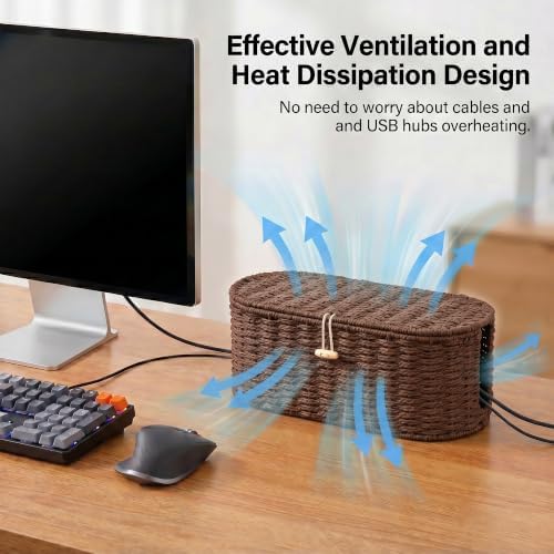 Set of 2 Cable Management Box, Handwoven Cord Hider Box with 3 Open Slots - Image 4