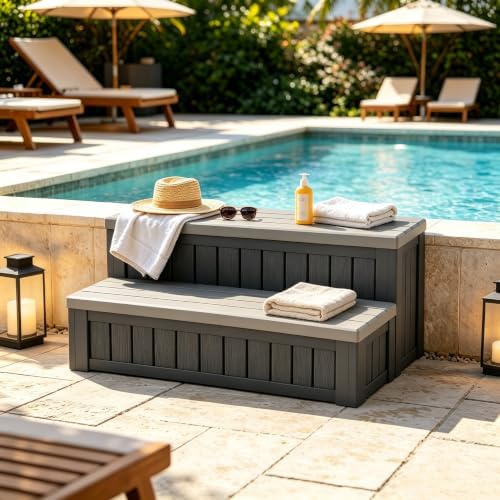 Fancyango Hot Tub Steps with Storage 36.6" L Two-Tone Gray & Black by Warmnestforpets