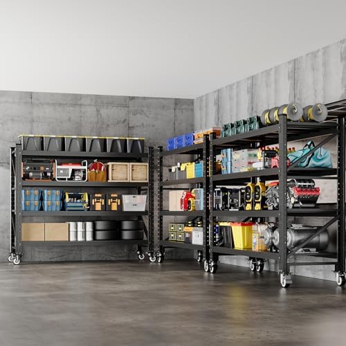 BYNSOE 55" W Storage Shelves with Wheels 3000lbs Garage Metal Shelving Heavy Duty Garage Shelves Adjustable Storage Shelves for Industrial, Factory (Black, 55" W X 23.6" D X 75.5" H) - Image 3