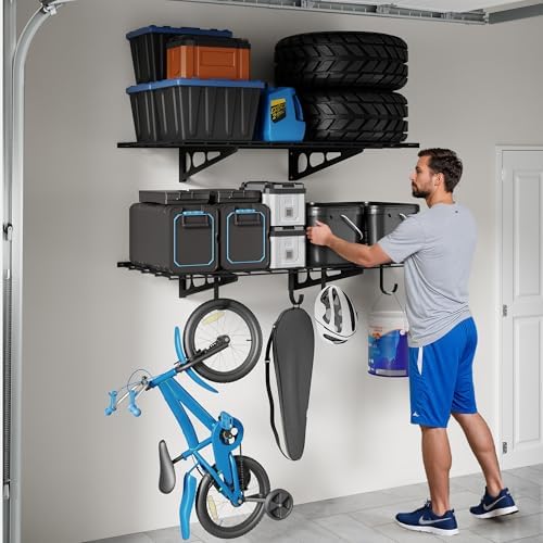 FLEXIMOUNTS 2-Pack 2x4ft Garage Shelving with Hooks, 600lbs Load, Black - Image 7