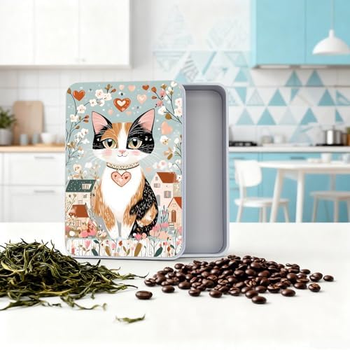 Large Metal Tins Box-7.1” x4.7”x2“ Rectangular Empty Storage Box With Lid Decorative Organizer Storage Tin Case For Office/Cookie/Candy/Jewelry/Photo/Letter Floral Cat - Image 5