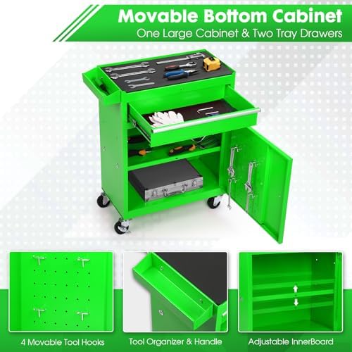 Dawmilon 5-Drawer Rolling Tool Chest, 2-in-1 Tool Box Organizer with Lockable Wheels, Sliding Drawers, and Detachable Top, Garage Workshop Tool Storage Cabinet, Green - Image 4